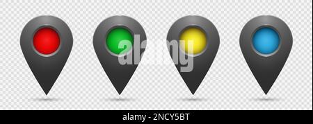 Realistische graue Geolokationssymbole auf transparentem Hintergrund. Stock Vektor