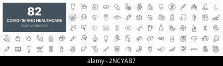 Sammlung von COVID-19 und Healthcare Line Icons. Vektordarstellung EPS10 Stock Vektor