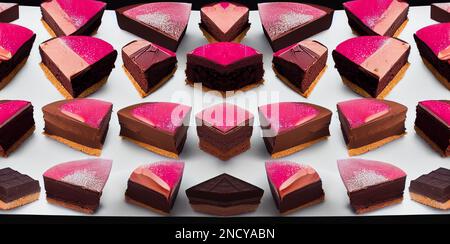 Schokoladenkuchen-Muster-Banner-flach liegend mit frischen Brownies auf weißem Tisch von AL Stockfoto