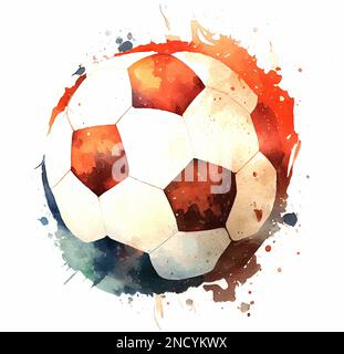 Fußball handgezeichnete Wasserfarben-Illustration Weltmeisterschaft Stockfoto