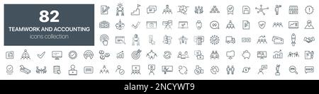 Symbolsammlung für Teamarbeit und Buchungspositionen. Vektordarstellung EPS10 Stock Vektor