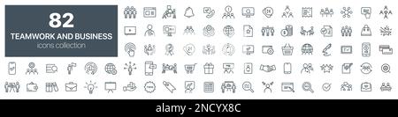 Kollektion aus Symbolen für Teamwork und Geschäftsbereiche. Vektordarstellung EPS10 Stock Vektor