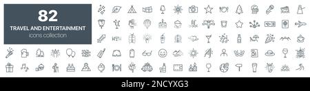 Symbolsammlung für Reise- und Unterhaltungsleitungen. Vektordarstellung EPS10 Stock Vektor