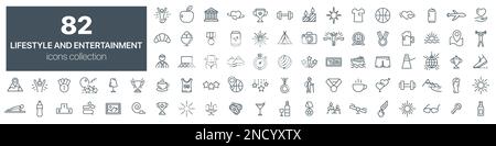 Lifestyle und Entertainment Line Icons Kollektion. Vektordarstellung EPS10 Stock Vektor