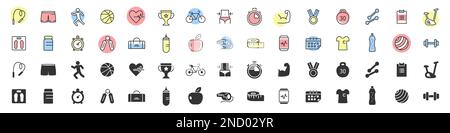 Fitness und Sport ausgezeichnete Ikonensammlung in zwei verschiedenen Styles Stock Vektor