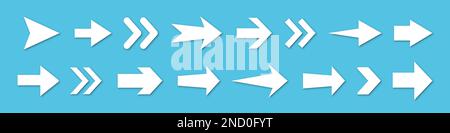 Arrows Symbolsammlung. Satz weißer Pfeilsymbole auf blauem Hintergrund Stock Vektor