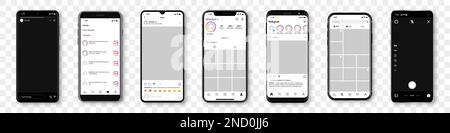 Realistisches Smartphone-Modell mit Instagram-Vorlagenrahmen für soziale Netzwerke auf transparentem Hintergrund Stock Vektor