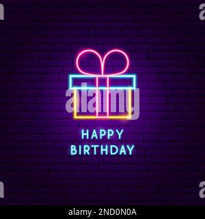 Geschenk „Happy Birthday Neon“-Etikett Stock Vektor