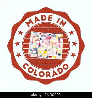 Hergestellt in Colorado. Runder Stempel des US-Bundesstaates. Siegel von Colorado mit Randform. Vintage-Abzeichen mit kreisförmigem Text und Sternen. Vektorabbildung. Stock Vektor