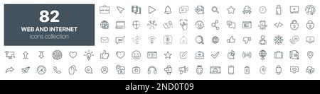 Symbolsammlung für Web- und Internetzeilen. Große UI-Symbolgruppe. Symbolpaket mit dünnen Umrissen. Vektordarstellung EPS10 Stock Vektor