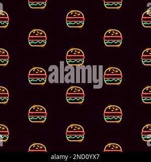 Burger Neon Nahtloses Muster Stock Vektor