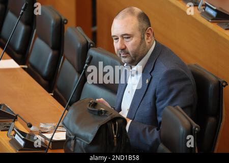 Wallonischer Minister für lokale Behörden und Wohnungswesen Christophe Collignon, Bild auf einer Plenartagung des wallonischen Parlaments am Mittwoch, den 15. Februar 2023 in Namur. BELGA FOTO BRUNO FAHY Stockfoto