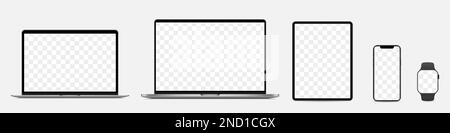 Bildschirmmodell. Notebooks, Tablet, Smartphone und Smartwatch mit leerem Bildschirm für Design Stock Vektor