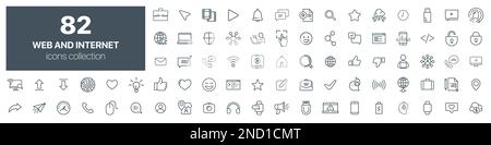 Symbolsammlung für Web- und Internetzeilen. Große UI-Symbolgruppe. Symbolpaket mit dünnen Umrissen. Vektordarstellung EPS10 Stock Vektor