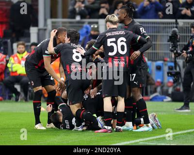 Mailand Februar 14 2023 G. Meazza Stadium UEFA Champions League 2022/23 AC Mailand Tottenham Hotspur im Foto : Brahim Diaz feiert Tor 1-0 Stockfoto