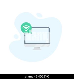 Computermonitor mit WLAN-Symbol in ausgezeichnetem flachem Design. Vektordarstellung EPS10 Stock Vektor