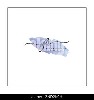Handgeschriebenes JR Signature Logo mit wasserfarbenem Hintergrund – Vektor-Logo-Vorlage für Schönheit, Mode und Fotografie Stock Vektor