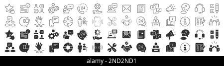 Kundenservice und Support-Line ausgezeichnete Icons-Sammlung in zwei verschiedenen Stilen. Symbolpaket mit dünnen Umrissen. Vektordarstellung EPS10 Stock Vektor