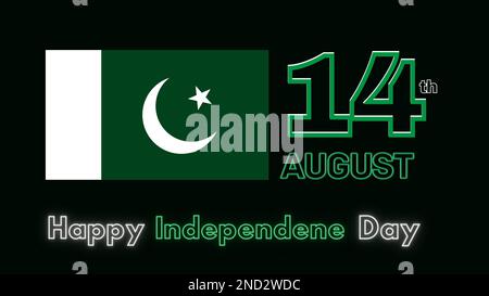 Das Posterdesign „Happy Independence Day of Pakistan“ mit einer Flagge am 14. August Stockfoto