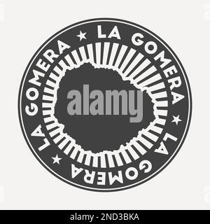 Rundes Logo von La Gomera. Vintage-Reiseabzeichen mit kreisförmigem Namen und Karte der Insel, Vektordarstellung. Kann als Abzeichen, Logo, Label, st Stock Vektor