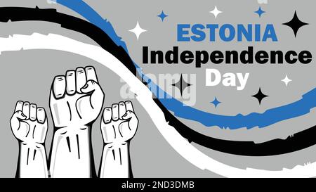 Der estnische Unabhängigkeitstag wird jedes Jahr am 24. Februar als Banner gefeiert. Hintergrunddarstellung mit Handpumpe und estnischer Flagge Stock Vektor