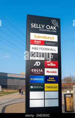 Schild für Selly Oak Shopping Park in Selly Oak, Birmingham, Großbritannien Stockfoto