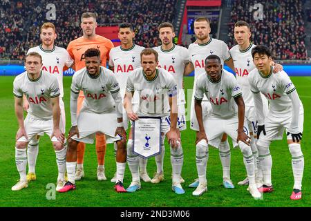 Mailand, Italien. 14. Februar 2023. Der Start-11 von Tottenham Hotspur für das Spiel der UEFA Champions League zwischen AC Milan und Tottenham Hotspur in San Siro in Mailand. (Foto: Gonzales Photo/Alamy Live News Stockfoto