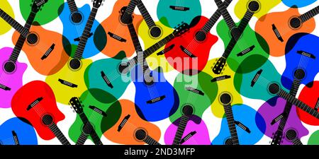 Farbenfrohe Gitarren, moderner musikalischer Vektorhintergrund. Stock Vektor