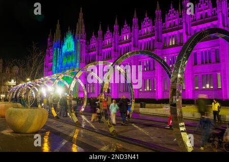 Aberdeen, Schottland - 10. Februar 2023: SPECTRA Light Festival in Aberdeen, Schottland Stockfoto