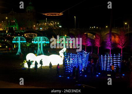 Aberdeen, Schottland - 10. Februar 2023: SPECTRA Light Festival in Aberdeen, Schottland Stockfoto