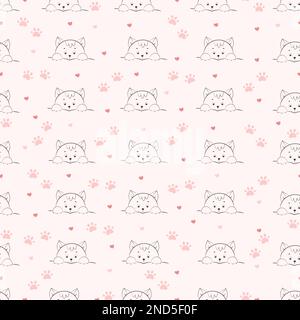 Süßes Kätzchen im Kunststil, Nahtloses Muster, Kätzchen-Gesicht und vordere Pfoten Stock Vektor