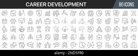 Symbolsammlung für Karriereentwicklungslinien. Große UI-Symbolgruppe in flachem Design. Symbolpaket mit dünnen Umrissen. Vektordarstellung EPS10 Stock Vektor