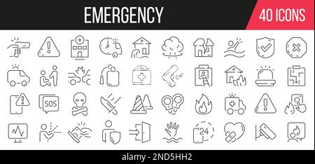 Symbolsammlung für Notrufnummern. Gruppe einfacher Symbole. Vektordarstellung Stock Vektor