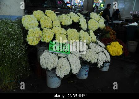 Nicht exklusiv: 14. Februar 2023, Mexiko-Stadt, Mexiko: Anbieter bieten Blumenarrangements und Ballons auf den Außenmärkten zum Valentinstag Stockfoto