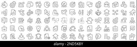 Gruppe von Workflow- und Audit-Zeilensymbolen. Sammlung schwarzer linearer Symbole Stock Vektor