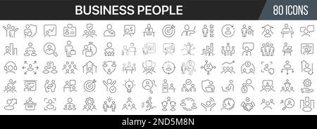 Liniensymbole für Geschäftsleute. Große UI-Symbolgruppe in flachem Design. Symbolpaket mit dünnen Umrissen. Vektordarstellung EPS10 Stock Vektor