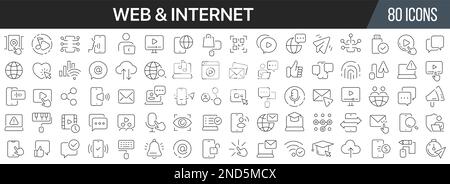Symbolsammlung für Web- und Internetzeilen. Große UI-Symbolgruppe in flachem Design. Symbolpaket mit dünnen Umrissen. Vektordarstellung EPS10 Stock Vektor