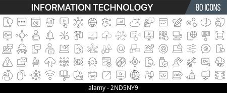 Informationstechnologie Liniensymbole Sammlung. Große UI-Symbolgruppe in flachem Design. Symbolpaket mit dünnen Umrissen. Vektordarstellung EPS10 Stock Vektor