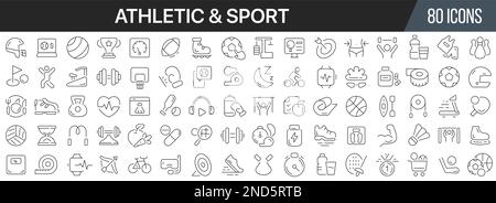 Athletic und Sport Line Icons Kollektion. Große UI-Symbolgruppe in flachem Design. Symbolpaket mit dünnen Umrissen. Vektordarstellung EPS10 Stock Vektor