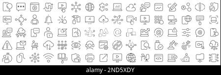 Satz von Liniensymbolen der Informationstechnologie. Sammlung schwarzer linearer Symbole Stock Vektor