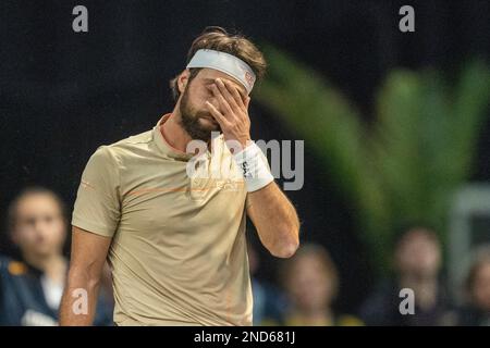 ROTTERDAM, NIEDERLANDE - FEBRUAR 12 : Nikoloz Basilaschwili von Gerogia in Aktion während der Qualifikation für die ABN AMRO World Tennis Tournement 50. 2023 in Ahoy am 12. Februar 2023 in Rotterdam, Niederlande (Foto von Henk Seppen/Orange Pictures) Stockfoto