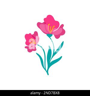 Rosa Blume von Hand gezeichnet isoliert im Doodle-Stil. Eine wunderschöne Frühlingspflanze mit zarten Blütenblättern Stock Vektor
