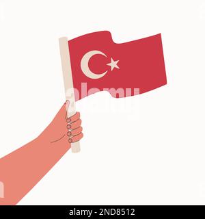 Türkische Flagge. Handgriffe Flagge des Landes. Vektor-Cartoon-Illustration. Stock Vektor