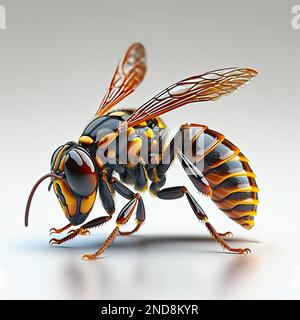 3D Hornet Rendering-Modellierungsbilder. Biene isoliert auf weißem Hintergrund Stockfoto