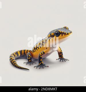 3D Europäischer Salamander Salamandra salamandra auf weißem Hintergrund. Stockfoto