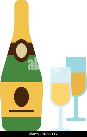 Sekt und zwei Gläser. Ein Farbsymbol zum Feiern Stock Vektor