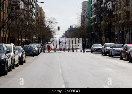 Der Verband der professionellen Taxis von Madrid (Federación Profesional del Taxi de Madrid, FPTM) organisierte eine Demonstration vom Plaza Castilla zum D Stockfoto