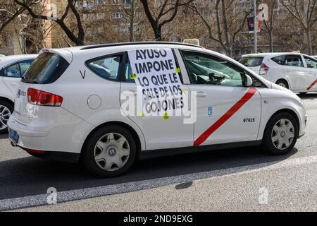 Der Verband der professionellen Taxis von Madrid (Federación Profesional del Taxi de Madrid, FPTM) organisierte eine Demonstration vom Plaza Castilla zum D Stockfoto