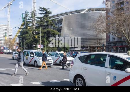 Der Verband der professionellen Taxis von Madrid (Federación Profesional del Taxi de Madrid, FPTM) organisierte eine Demonstration vom Plaza Castilla zum D Stockfoto