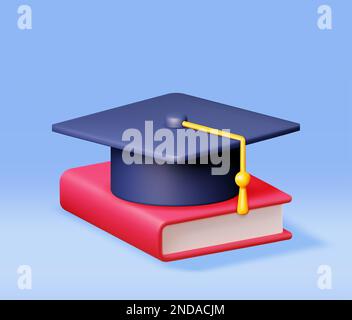3D Graduierungskappe und Buch isoliert Stock Vektor